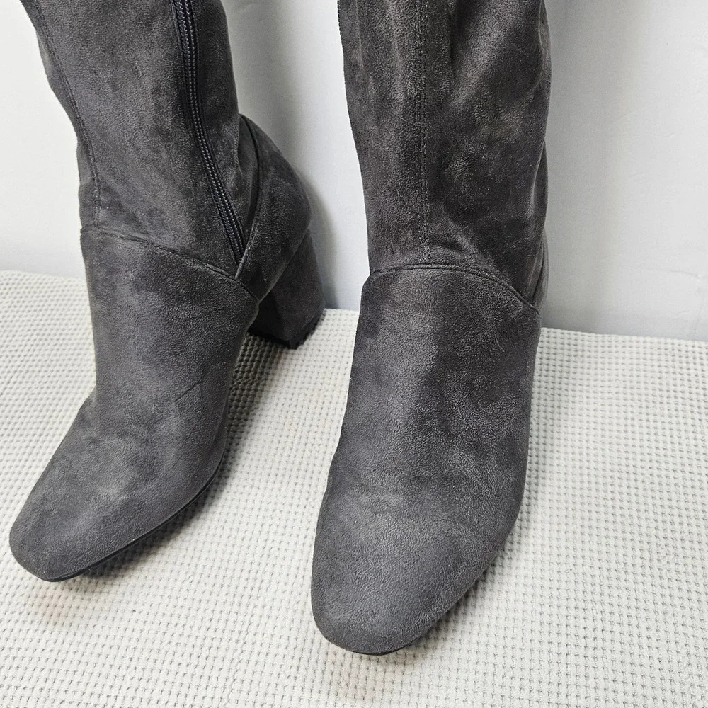 Catherine Catherine Malandrino Grey Faux Suede‎ Over The Knee Block Heel Boots 8